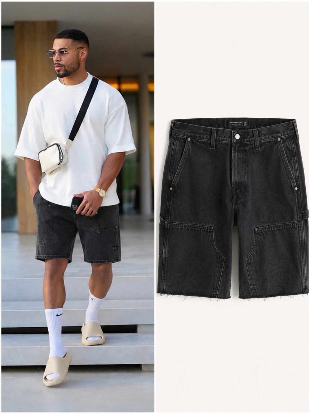A&F Black Denim Carpenter Shorts